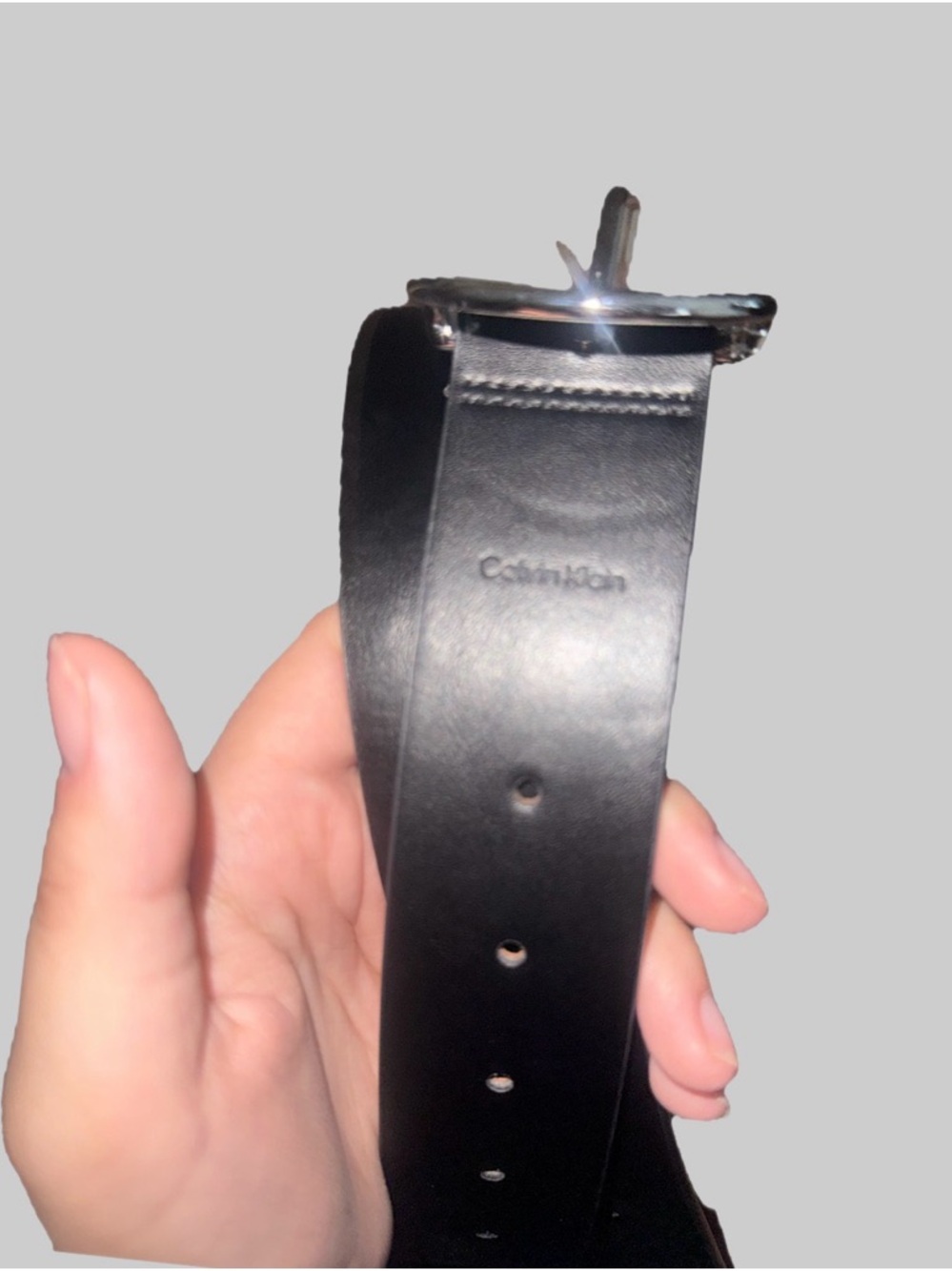 Calvin Klein Black Leather Belt with Silver Buckle